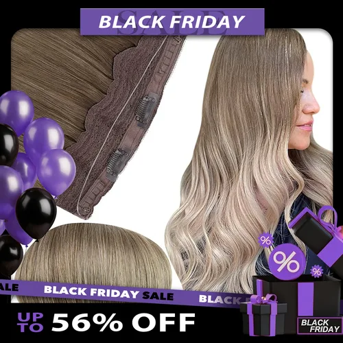 LaaVoo-extensión de cabello con alambre de pesca para mujer, cabello humano brasileño 100% Real de 12-20 pulgadas, línea de pescado Natural recta, trama de cabello