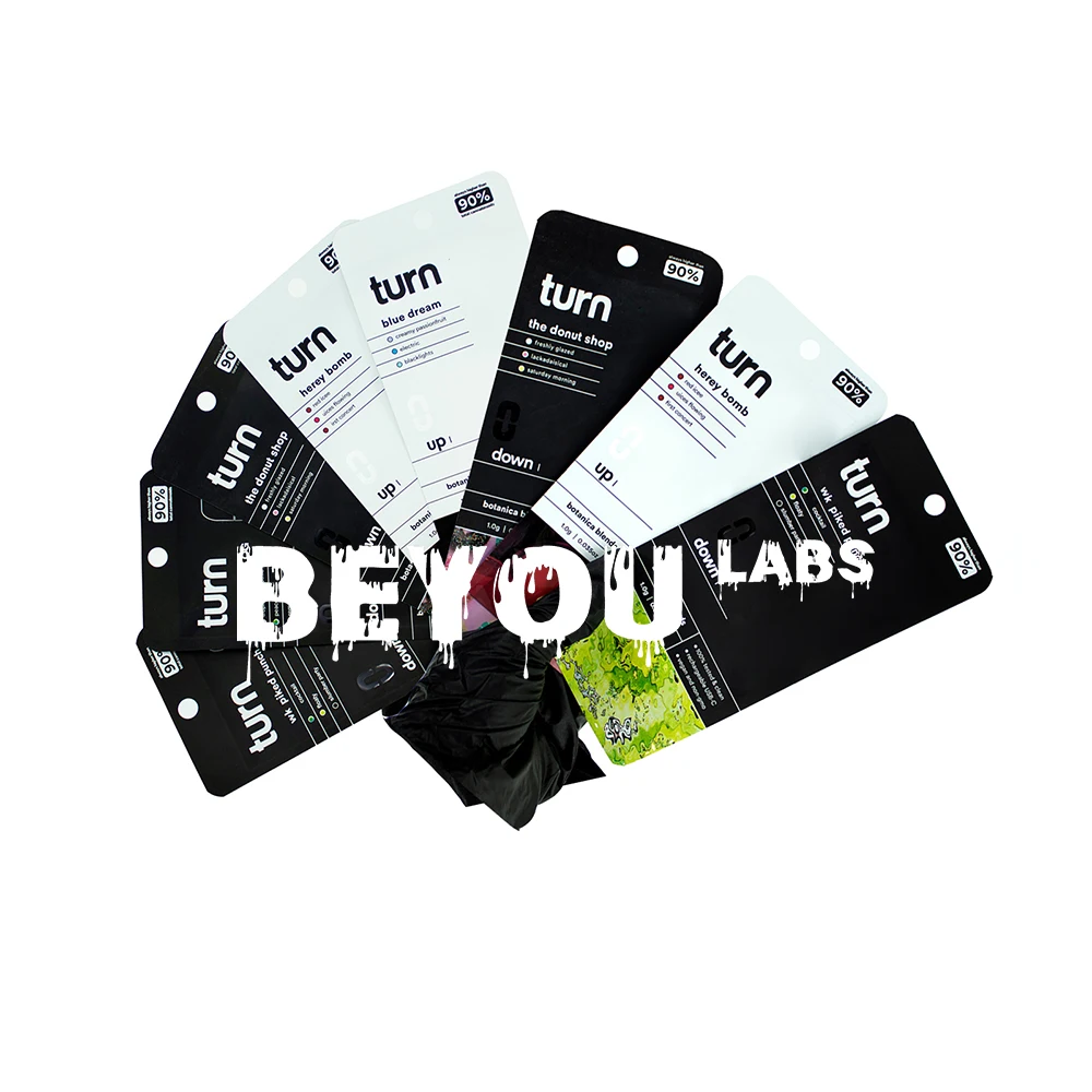Turn EMPTY Cart Black White Bag Black Display Box 1ml Cartridge Storage Tank Plastic Opp Pouches Container Card Sticker Set