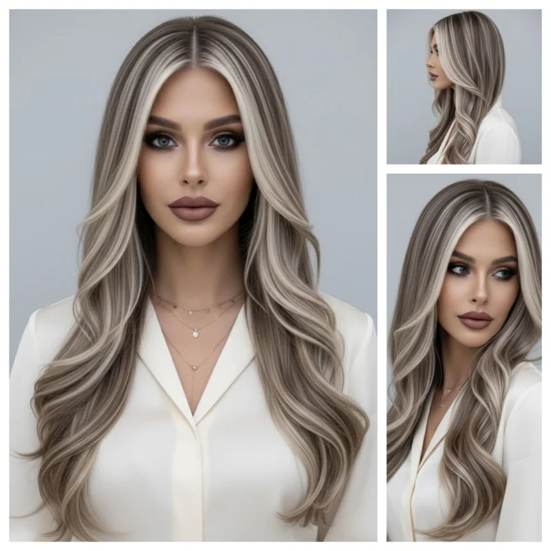 

Lothoey Human HairOmbre Highlight Ash Blonde 5x5 SilkTop Body Wave 13x4 HD Lace Front Wigs Pre plucked Natural Hairline