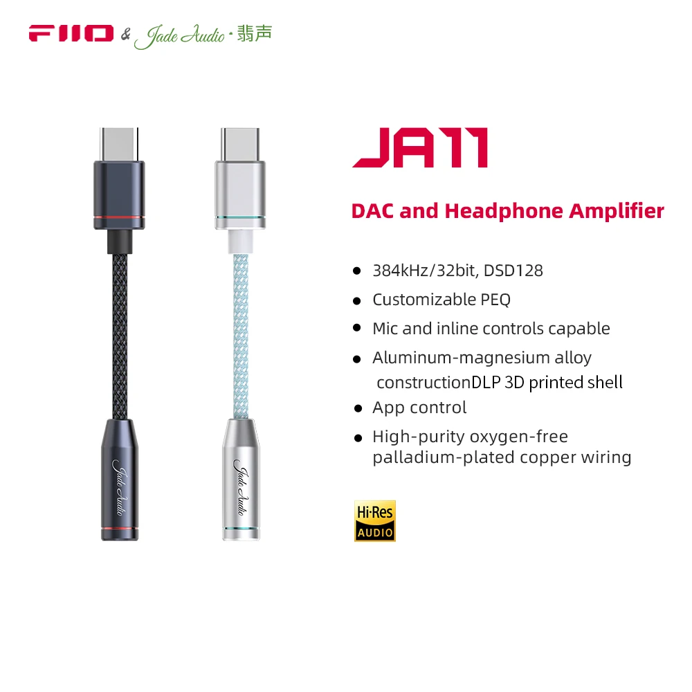 FiiO/JadeAudio-Adaptador de auriculares JA11 USB tipo C a 3,5mm, Cable USB C a 3,5, Cable auxiliar de Audio para IOS y Android