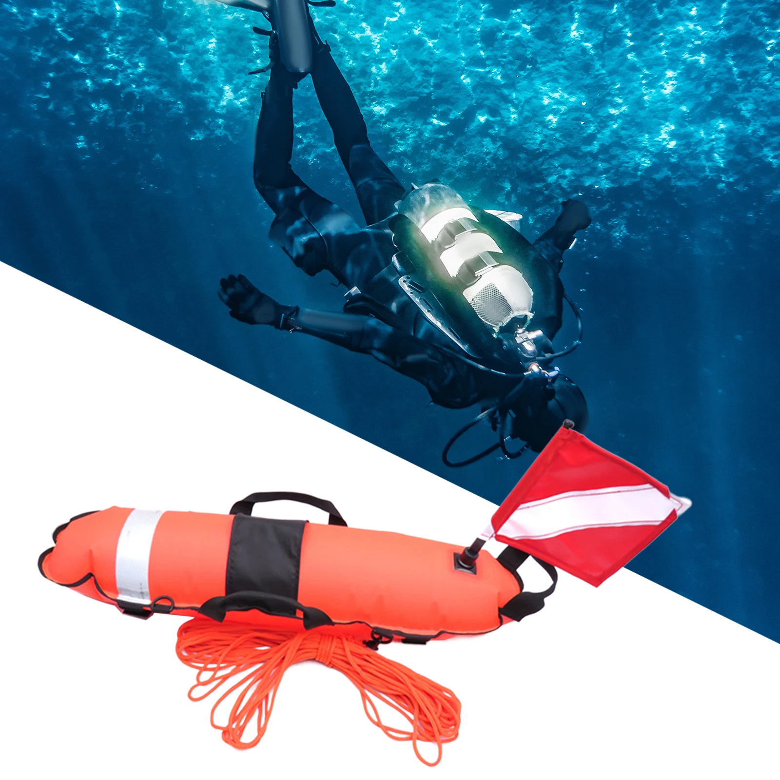 Inflatable Safety Float Scuba Diving Surface Marker Signal Float with Dive Flag 78LBS Maximum Bearing Weight Scuba Diving