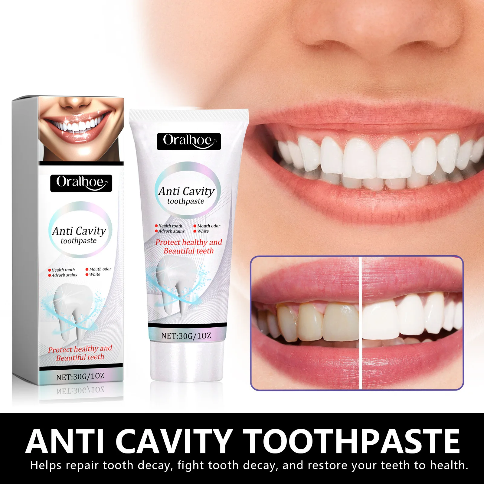 Oralhoe Anti Cavity Toothpaste Whiten Teeth Powder Repair Decay Relieve Periodontitis Fresh Breath Oral Anti Yellow Toothpaste