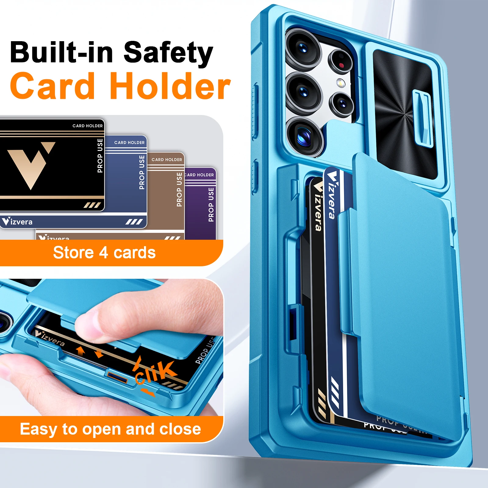 With Card Holder Sliding Camera Cover And Stand For Samsung Galaxy S25 Ultra Phone Case, Anti-Fall PC+TPU Wallet Case