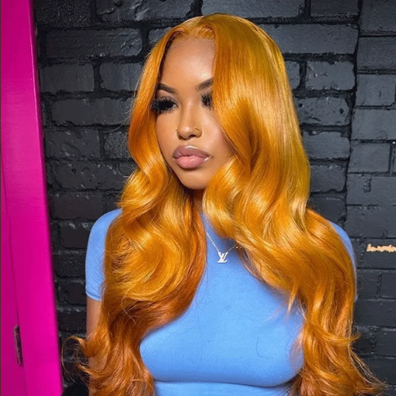 Synthetic Wigs Orange Color Preplucked Wig for Women Body Wave Lace Front Wigs Transparent Lace Front Brazilian Hair Remy Hair