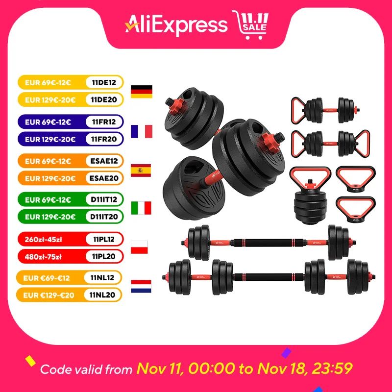 3-in-1 Dumbbell Barbell Set 20kg Weights Dumbbell Bars Adjustable Dumbbells Dumbbell Set for Strength Training Fitness Home Gym