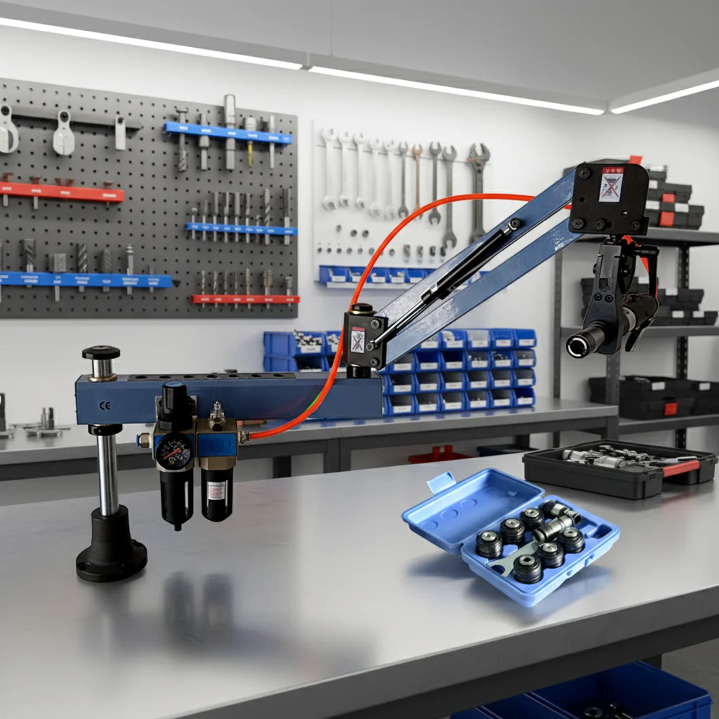 LYBGACNC M3-M16 Pneumatic Tapping Machine Automatic Air Threading Tapper Tool with Universal Head and Chucks Tapping Arm