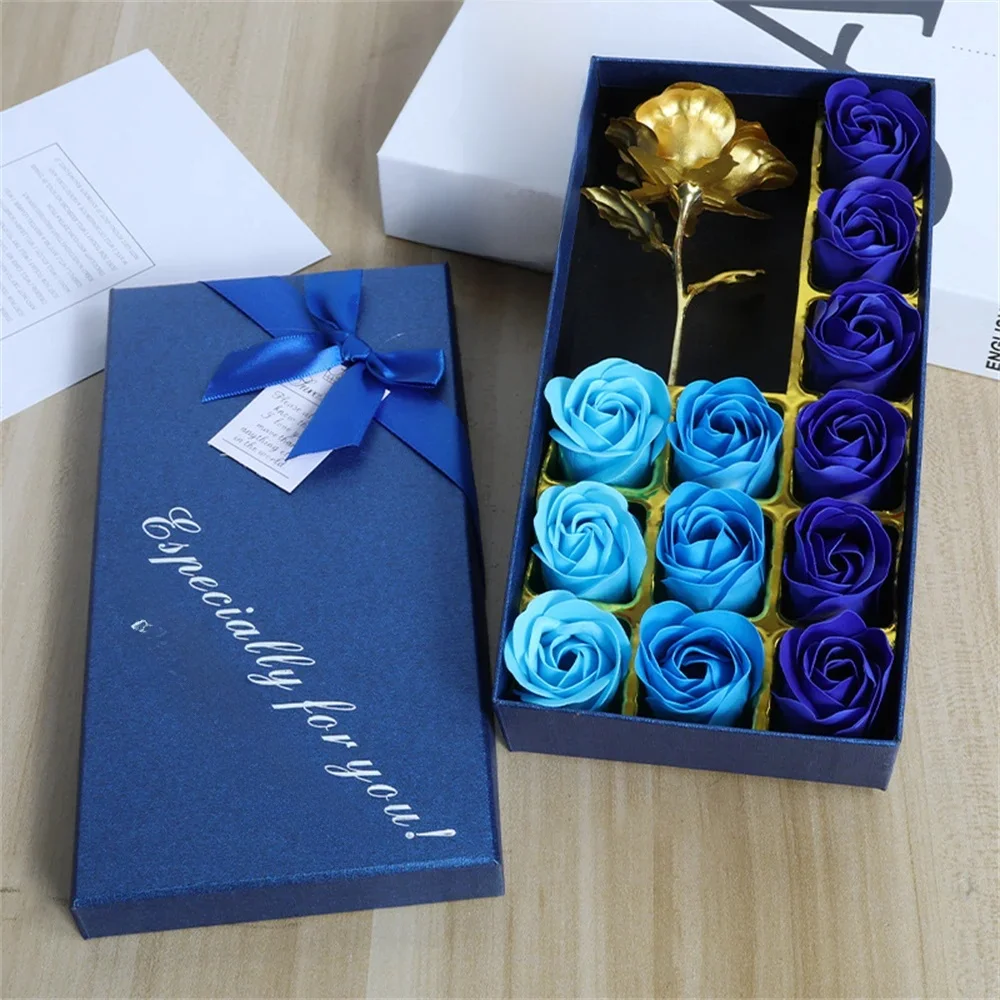 Boîte-cadeau de rose de Regina artificielle, fleur en feuille d'or, 12 fleurs parfumées, décoration de mariage et de maison, cadeau de la fête du Léon