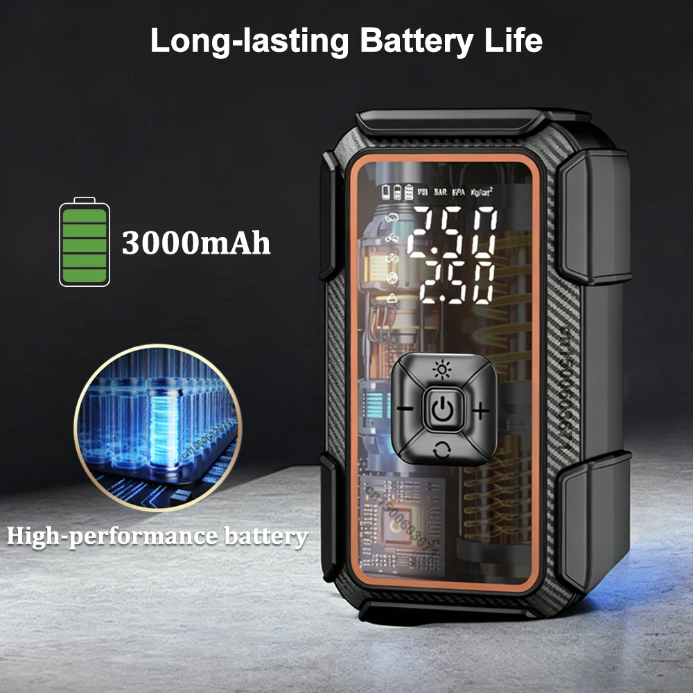 Inflador de Neumáticos, Compresor de Aire Portátil, Bomba de Aire para Automóvil, Inflador de Ruedas de Automóvil Eléctrico con Manómetro Digital, Luz LED, Mini Bomba de Aire Inalámbrica para Motocicleta, Bicicleta y Balones