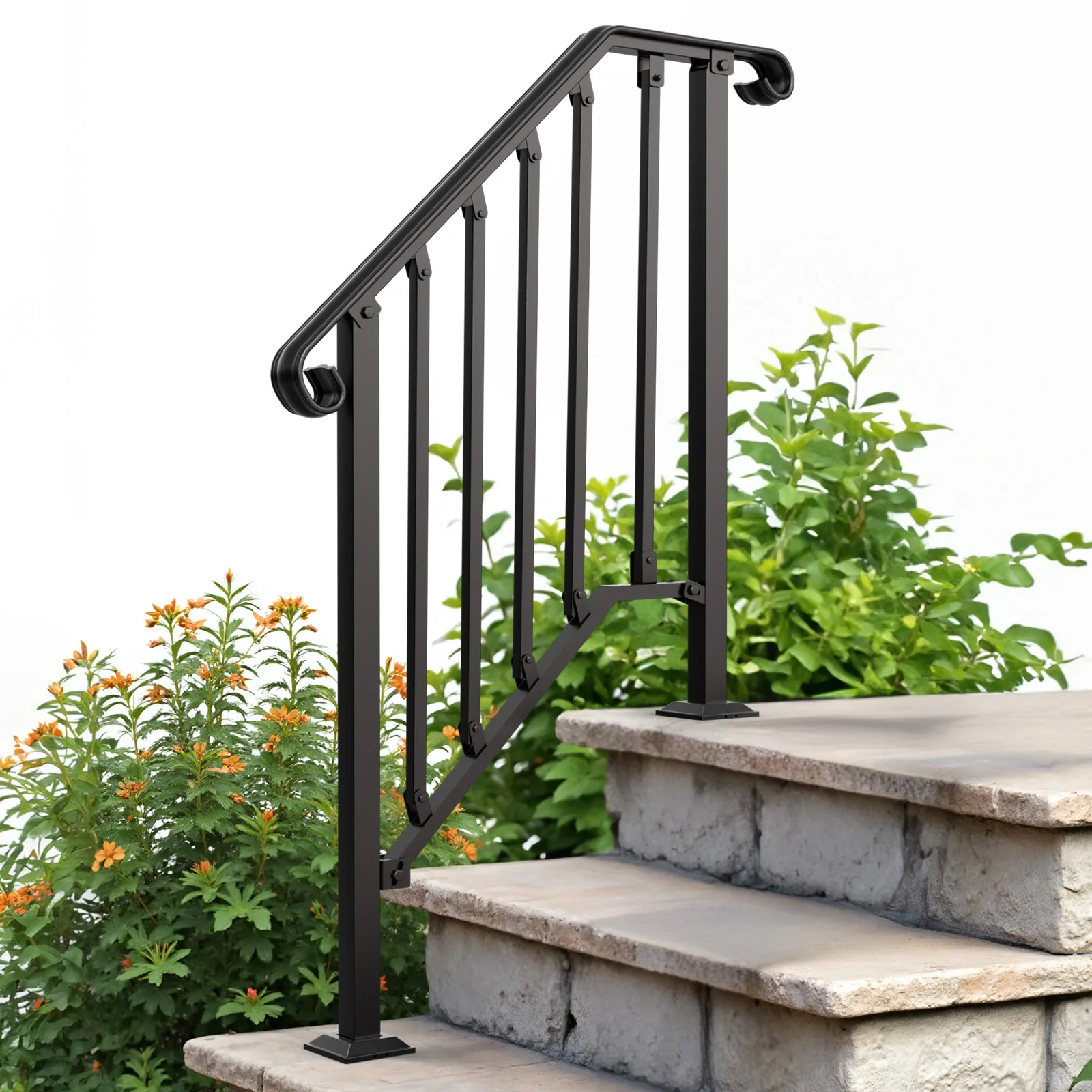 Corrimano regolabili per gradini esterni Corrimano adatto a 2 o 3 gradini Corrimano per scale in ferro battuto opaco con kit di installazione