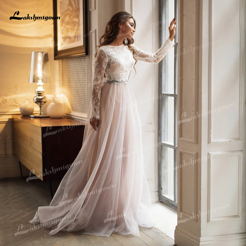 Lakshmigown Boho O Neck Long Cap Sleeve Lace Top Tulle A Line Wedding Dress 2025 Bridal Gowns vestidos de novia robe de mariée