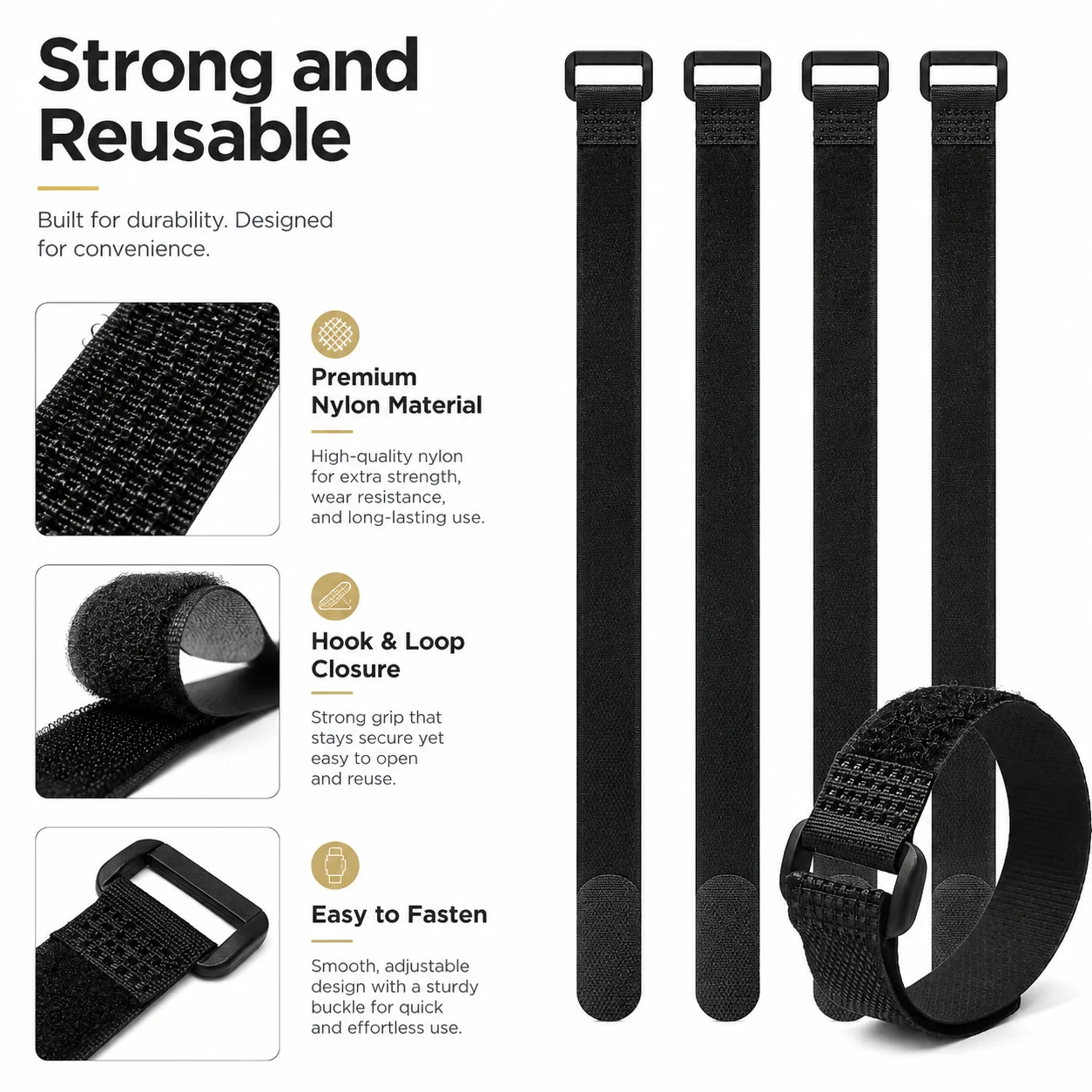 Velcros Straps Reusable Organizer Black Hook and Loop Nylon Fastener Cable Ties Adjustable Wire Wrapping Cable Cord Management view 5