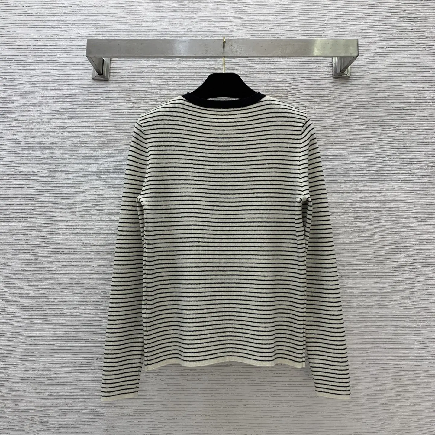 

Black & White Striped Knitted Long Sleeve Shirt for Women, Timeless Style & Comfortable Fit