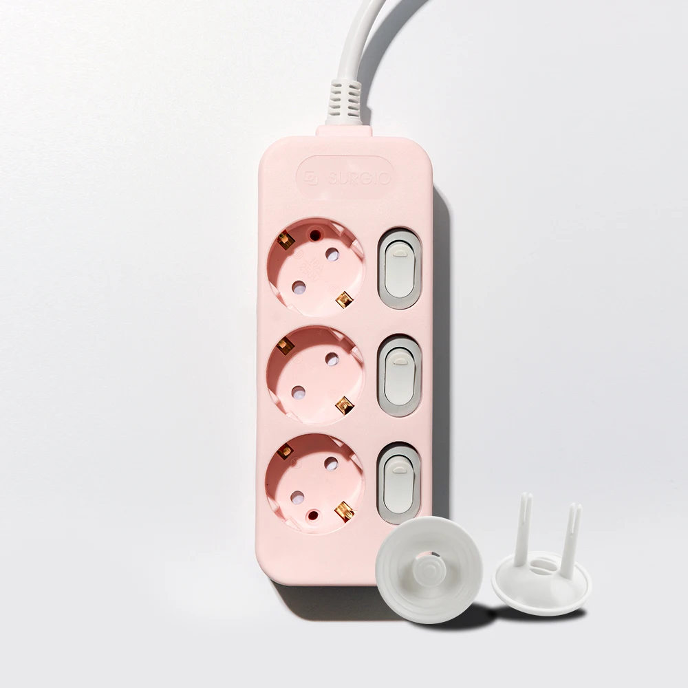 Mono care color multi-tap individual Switch 3 pieces (16A) + safety cover 2P/baby pink 1m 3m