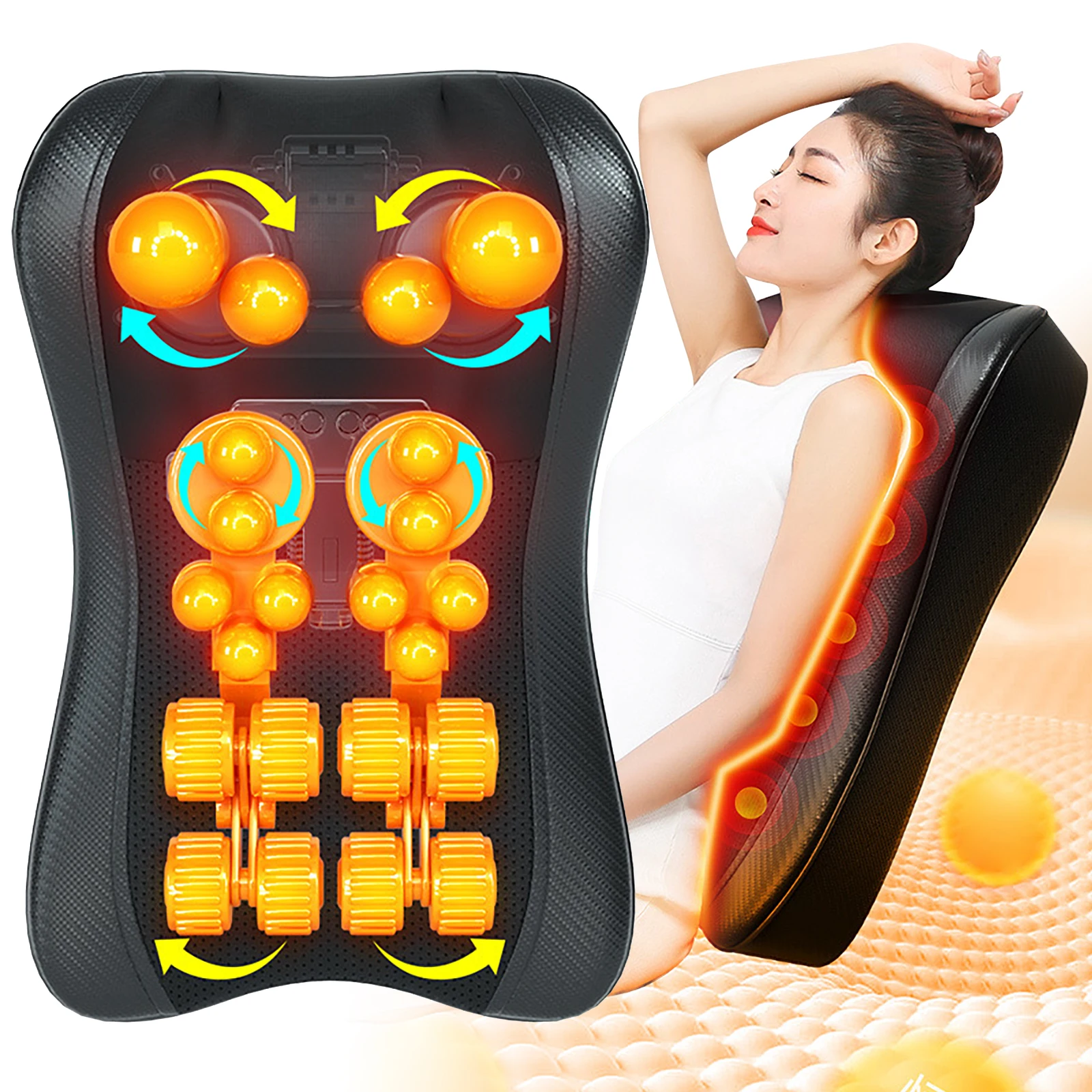 Almohada de masaje Shiatsu para cuello de 3 velocidades, masajeador eléctrico con calefacción para espalda, masaje de tejido profundo con función de calentamiento, alivia la fatiga y el dolor muscular, incluso para relajar el cuello, los hombros y la espalda en casa.