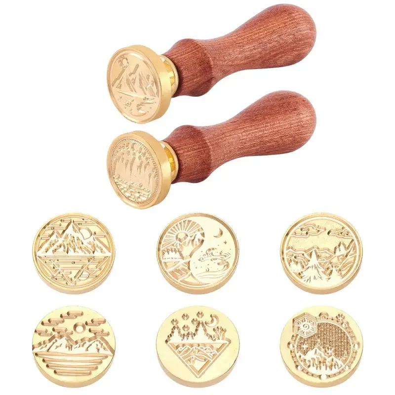 Brass Head and Wooden Handle Stamp, Use for Bouquet, Envelope, Gift Seal, Children's Art and Craft, Develop Hobbie, DIY, 1 Set