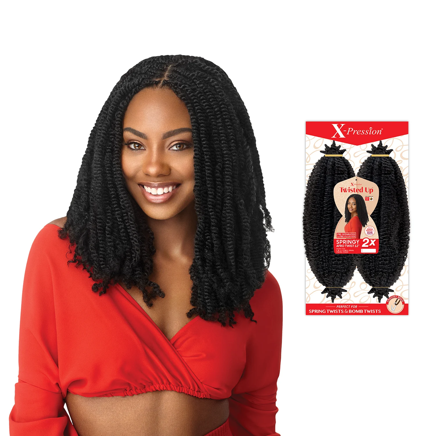 Outre Crochet Braids X-Pression Twisted up 2X Springy Afro Twist 12", Synthetic