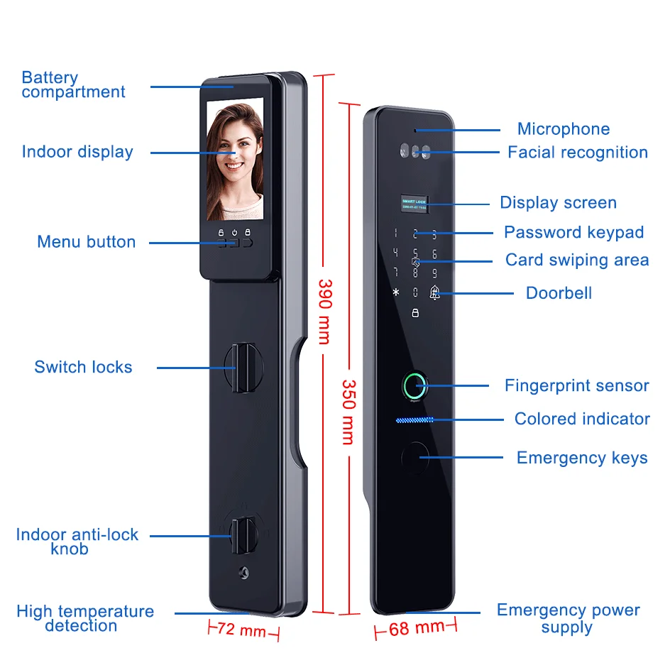 RAYKUBE R2 IP66 Waterproof Tuya WiFi 3D Facial Automatic Fingerprint Electronic Lock With WiFi Camera Active Real-time Monitor