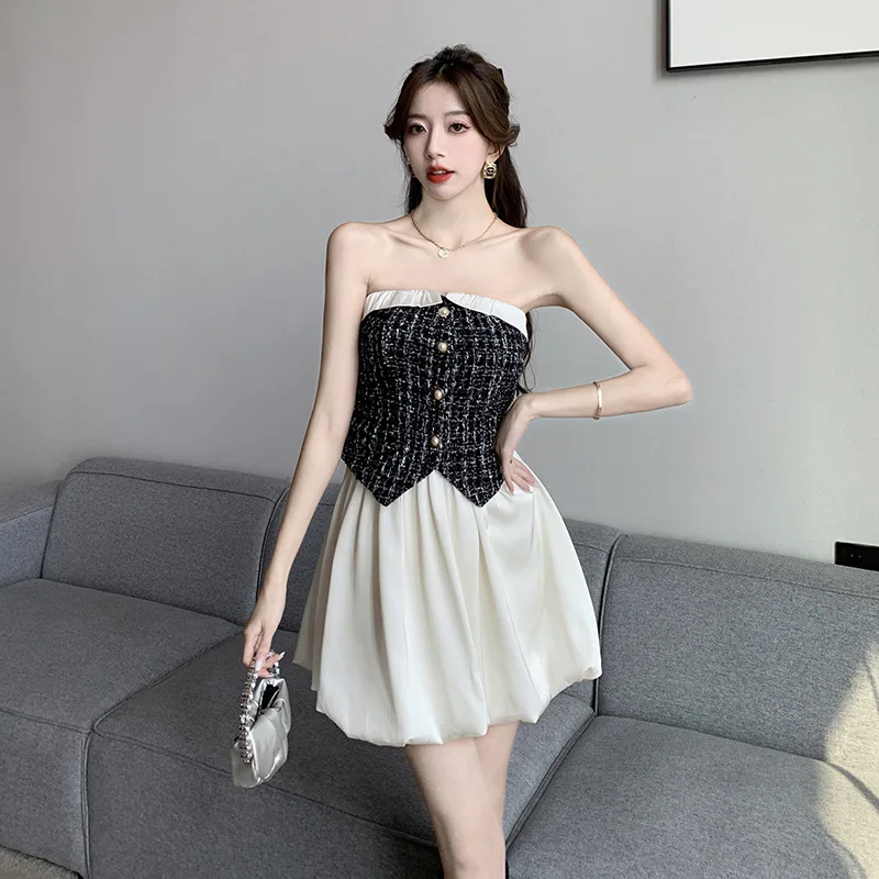 Fall Winter Fragrant Style Set Women's Bra Dress + Short Style Temperament Coat Two Piece Suits