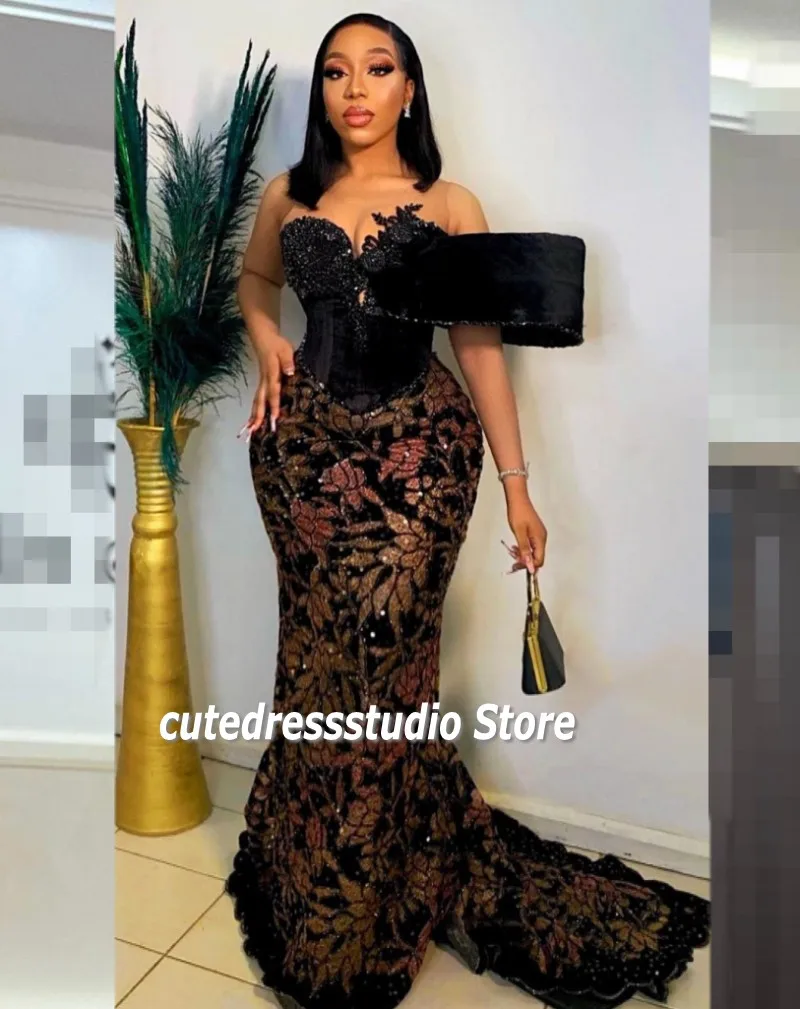 Formal Aso Ebi Evening Dresses One Shoulder Sequin African Mermaid Porm Gowns For Women Wedding Party Dress 2024 Customized