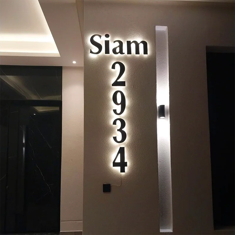 3D Metal Backlit Door Number Stainless Steel House Number Waterproof Light LED House Numbers Illuminated Address Number Sign