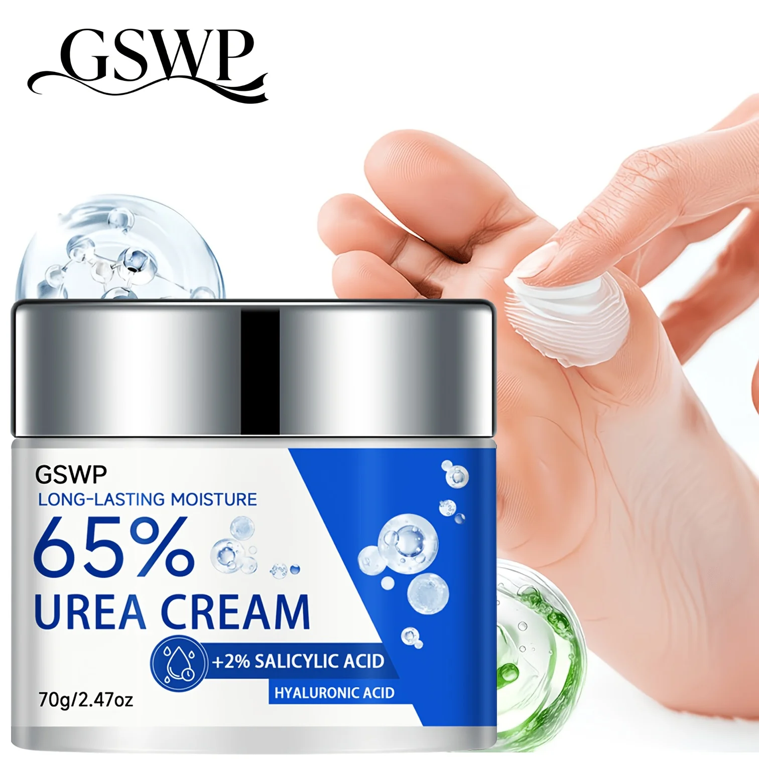 GSWP Crema para pies con 65% de urea + 2% de ácido salicílico, contiene vitamina E, aceite de árbol de té, aloe vera, proporciona hidratación y humectación. 70g/140g
