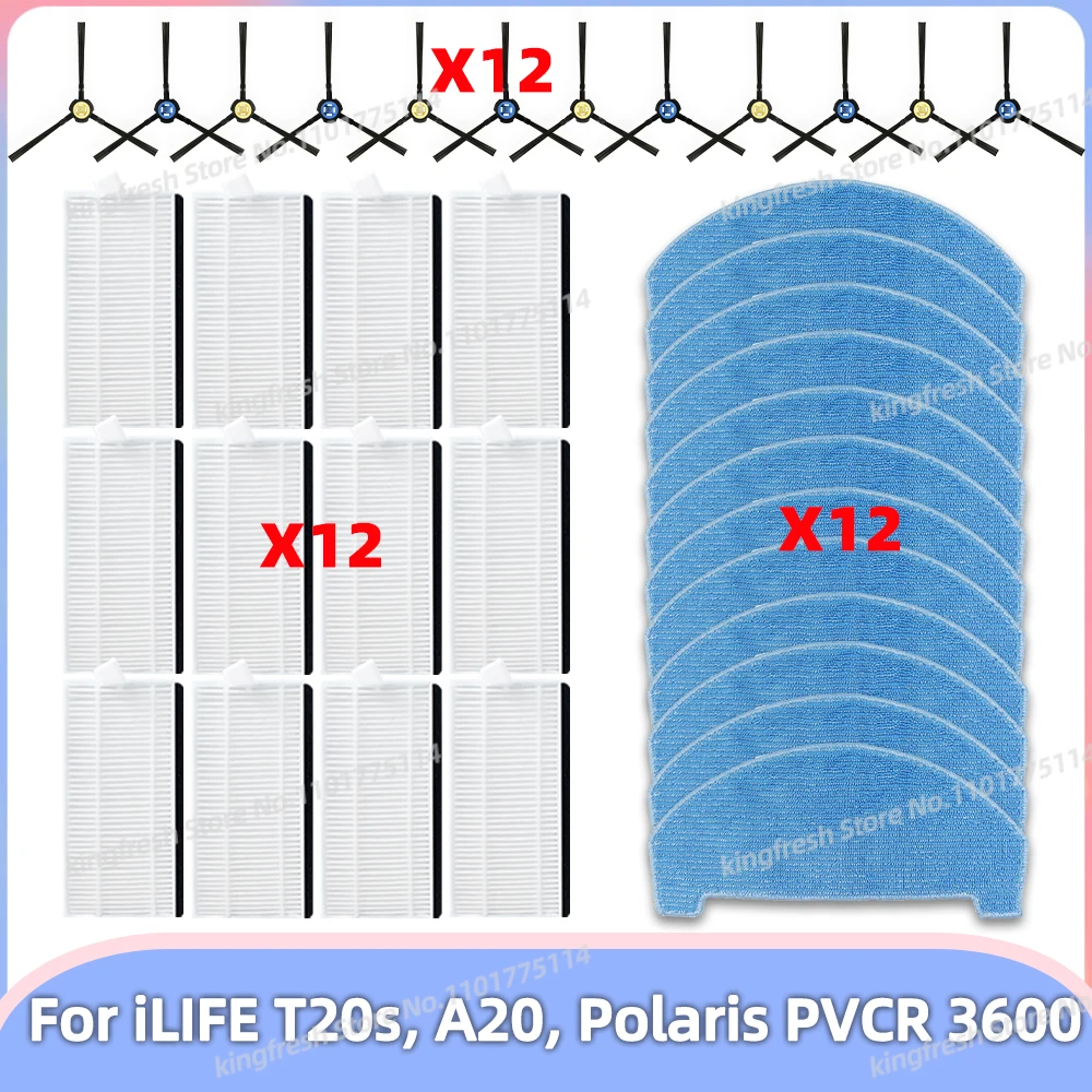 Fit For ILIFE T20s / A20, Polaris PVCR 3600 / G2 Robot Vacuum Parts Side Brush Hepa Filter Mop Cloth Accessories