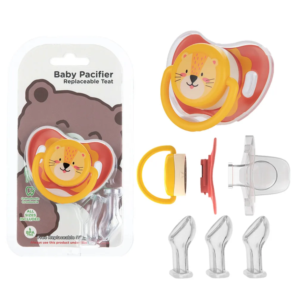 

Miyocar Lovely Lion Baby Detachable Pacifiers Bring Replacement Teats Includes 3 Different Size Silicone Teat for Boy and Girl