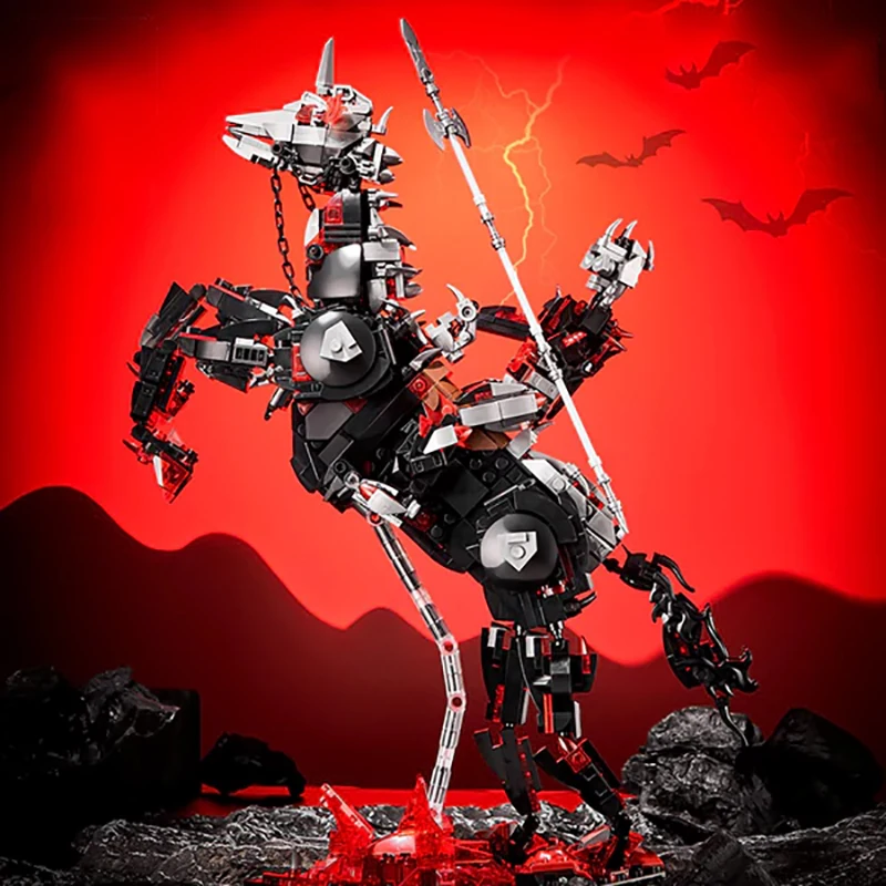 1178PCS Creative Hell Knight Horse Building Blocks Game War Weapon Battle Steed Warrior Figuren Model Toy Gift for Kid and Adult