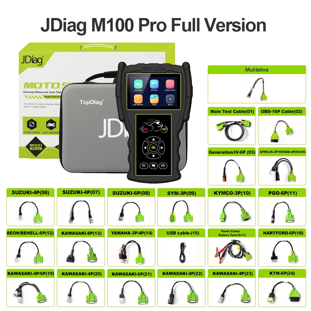 JDiag M100 Pro escáner de diagnóstico de motocicleta herramienta de diagnóstico de fallos OBD2 lector de código de Moto ABS para BMW Kawasaki Yamaha