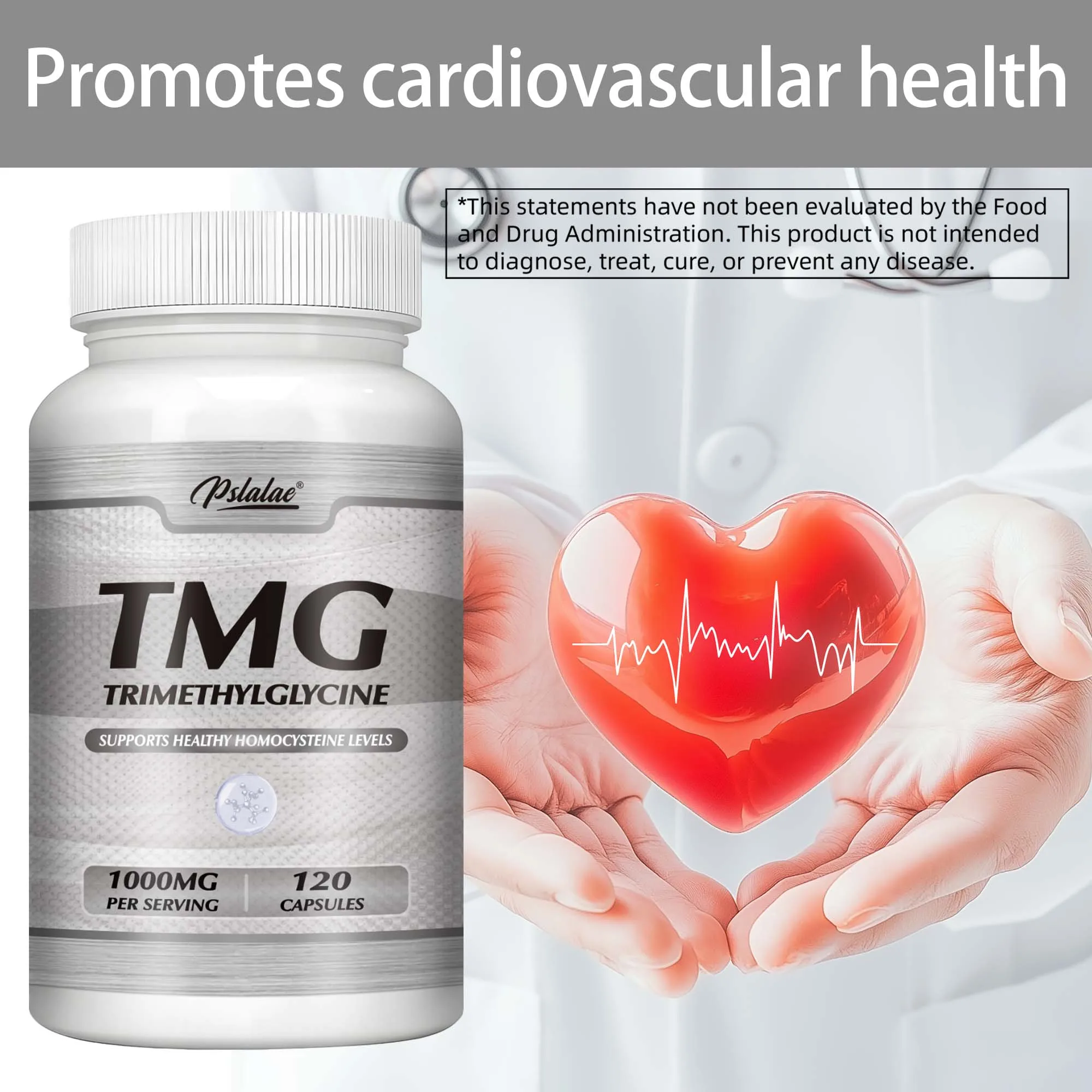 TMG trimetilglicina-promueve la salud Cardiovascular, ayuda a la oxidación muscular, retrasa el envejecimiento-120 cápsulas