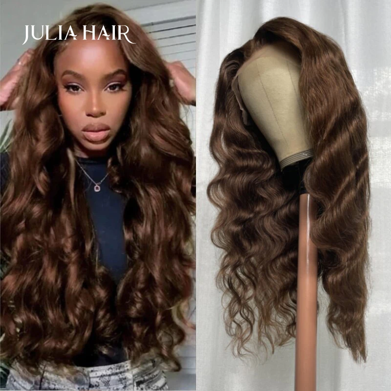 Julia Hair Chocolate Brown Lace Front Human Hair Wig Brazilian Body Wave ReadyTo Wear Gluless Wig Human Hair Baby Hair For Women