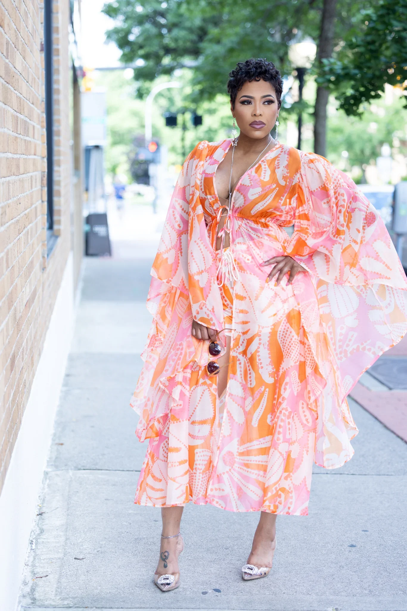 

Final Sale Plus Size Two Piece Chiffon Cover-up/Tunic and Matching Shorts