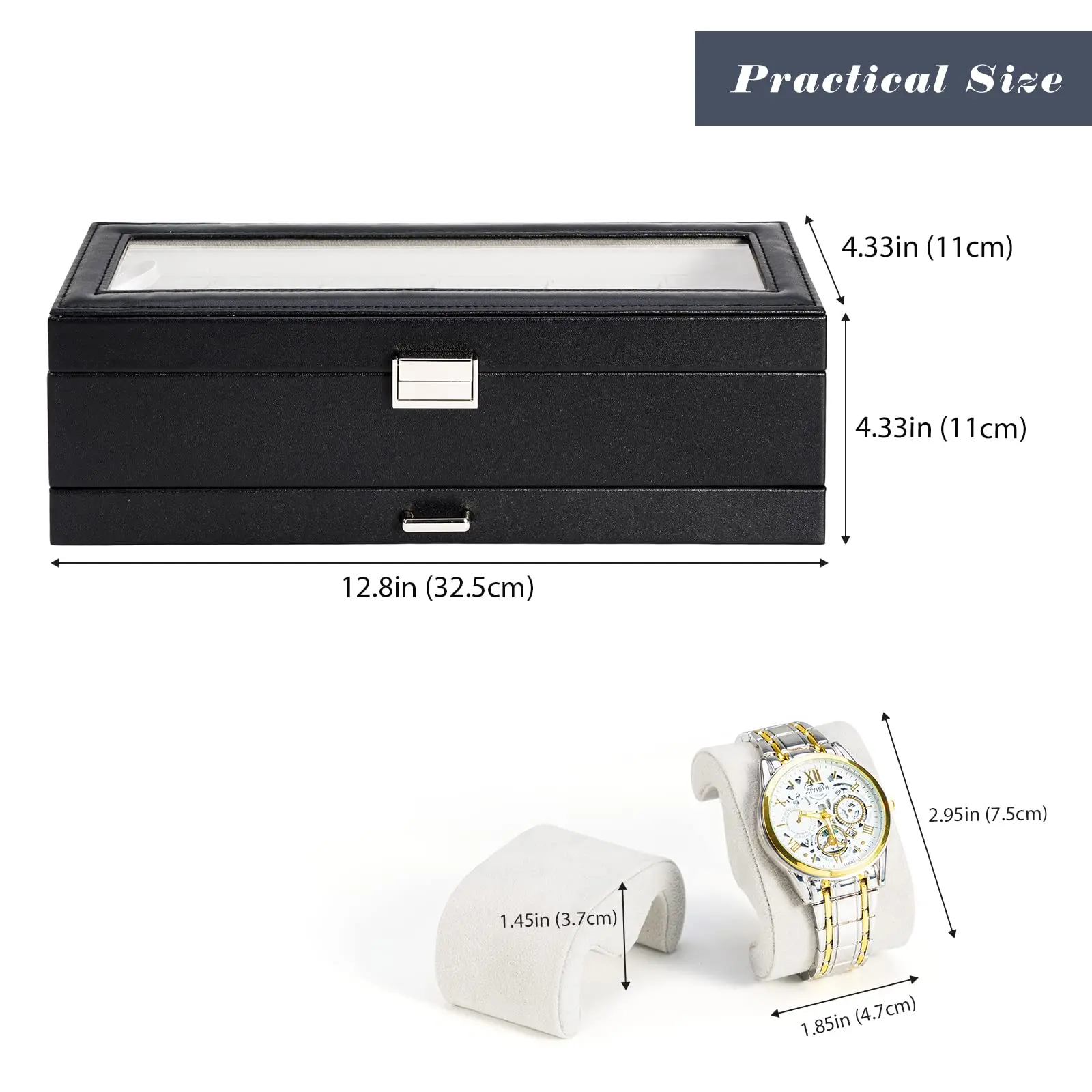 ProCase Watch Box, 6 Slot Watch Display Case with Drawer -Black Mens Watches Case with Glass Lid, 2-Layer Mens Jewelry Organizer Storage Holder, Christmas Anniversary Birthday Gifts for Men