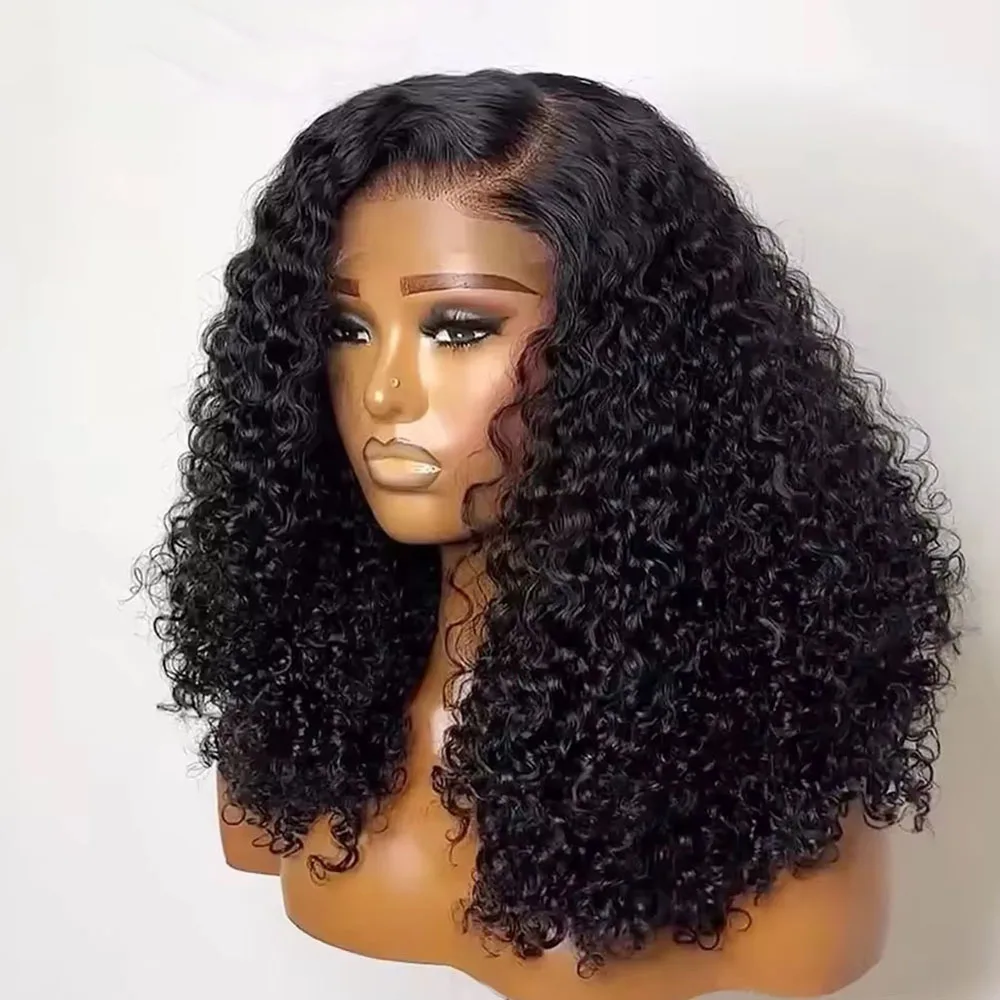 180% Short Curly Bob Wig Side T Part Lace Human Hair Wig Deep Wave 13x4 Lace Frontal Wigs 100% Human Hair Brazilian Hair 14 Inch