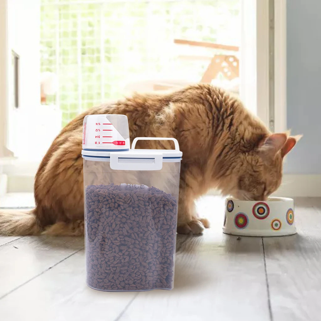 1/2 Pcs Dog Cat Food Pail Plastic Storage Tank with Measuring Cup Container Moisture-proof Sealed Jar Pet Supplies Accessories