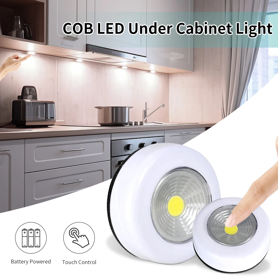 COB LED Under Cabinet Light Wireless Wardrobe Cupboard Night Lamp Battery Powered Touch Sensor Bedroom Closet Kitchen Nightlight