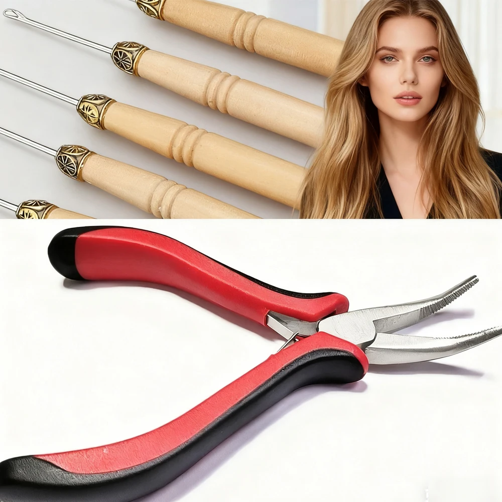 

Набор инструментов для наращивания волос: крючком для наращивания парика и плоскогубцы для наращивания парика, инструмент для наращивания волос для женщин, инструмент для наращивания перьев