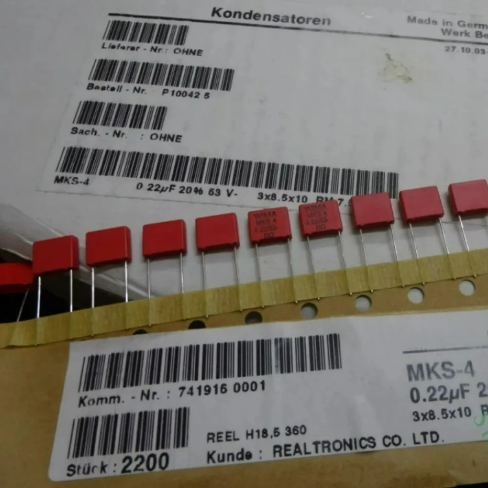 

10pcs/lot MKS4 0.22uF 63V 220nf u22 224 M Brand New 7.5mm Film Capacitor