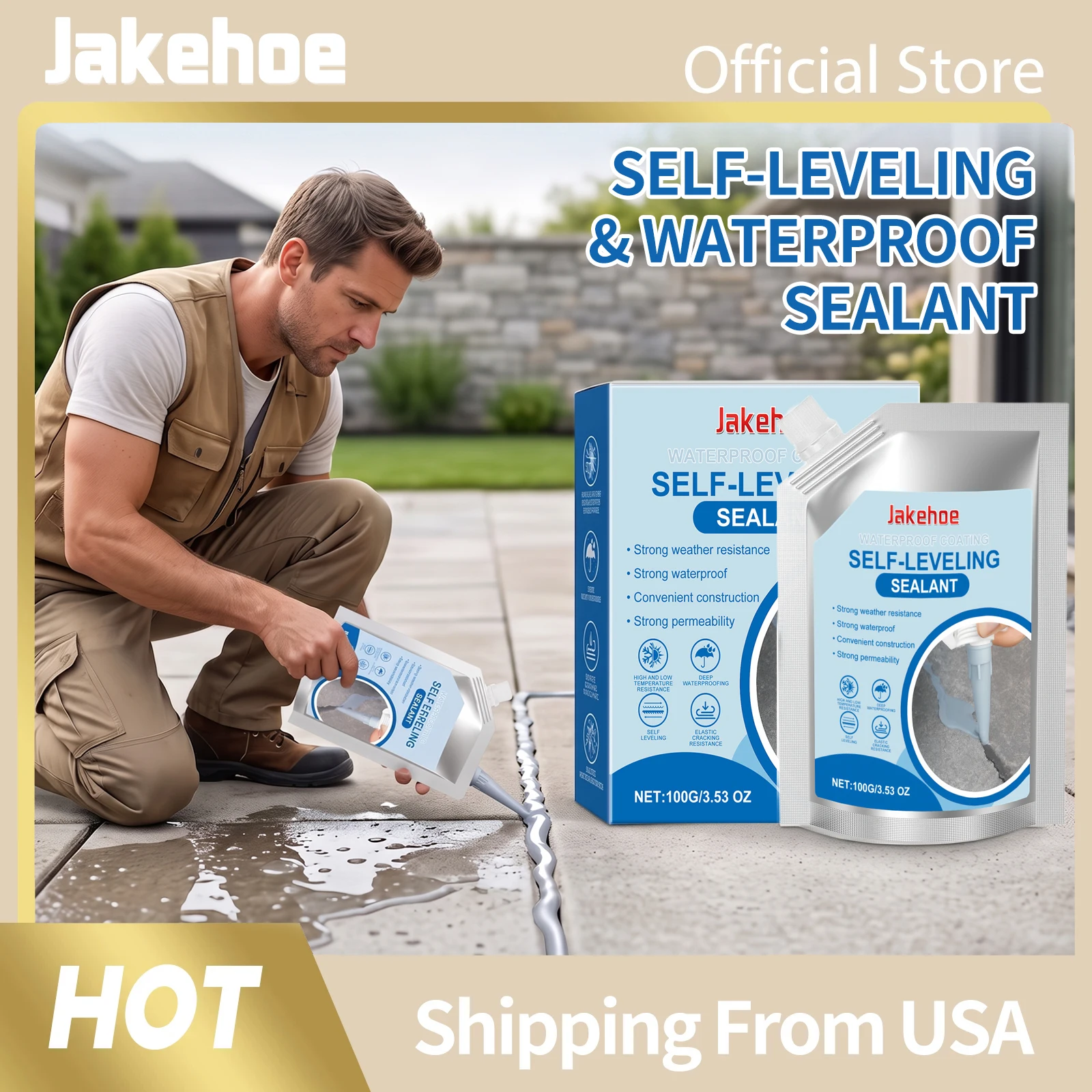 Jakehoe Concrete Crack Filler Self-Leveling Coating Waterproof Concrete Sealer Leak Proof Walls Floors Driveway Repair Quick Dry Sealant