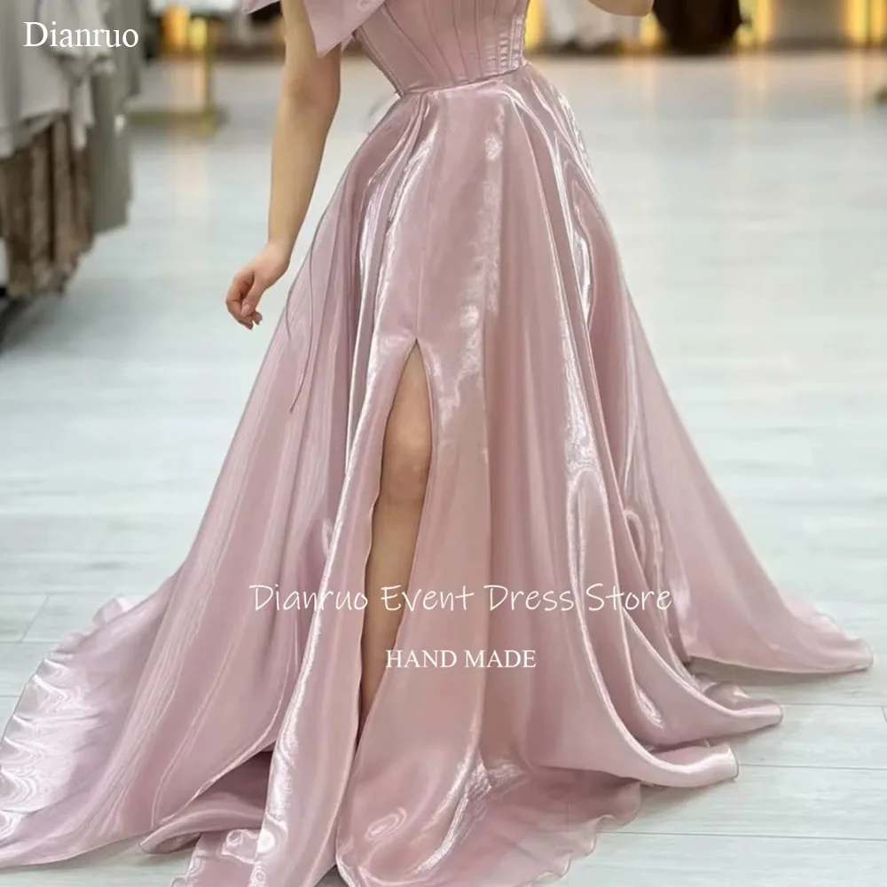 

Dianruo One Shoulder Graceful Evening Dresses Satin Side Slit Vestidos De Fiesta Bow A Line Lace Up Long Prom Dresses Customized