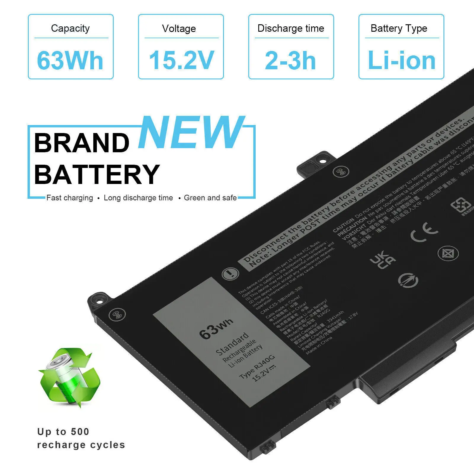 New OEM 63Wh RJ40G Battery for Dell Latitude 15 5520 14 5420 Precision 15 3560 P137G P104F WY9DX Shipping Within 24 Hours