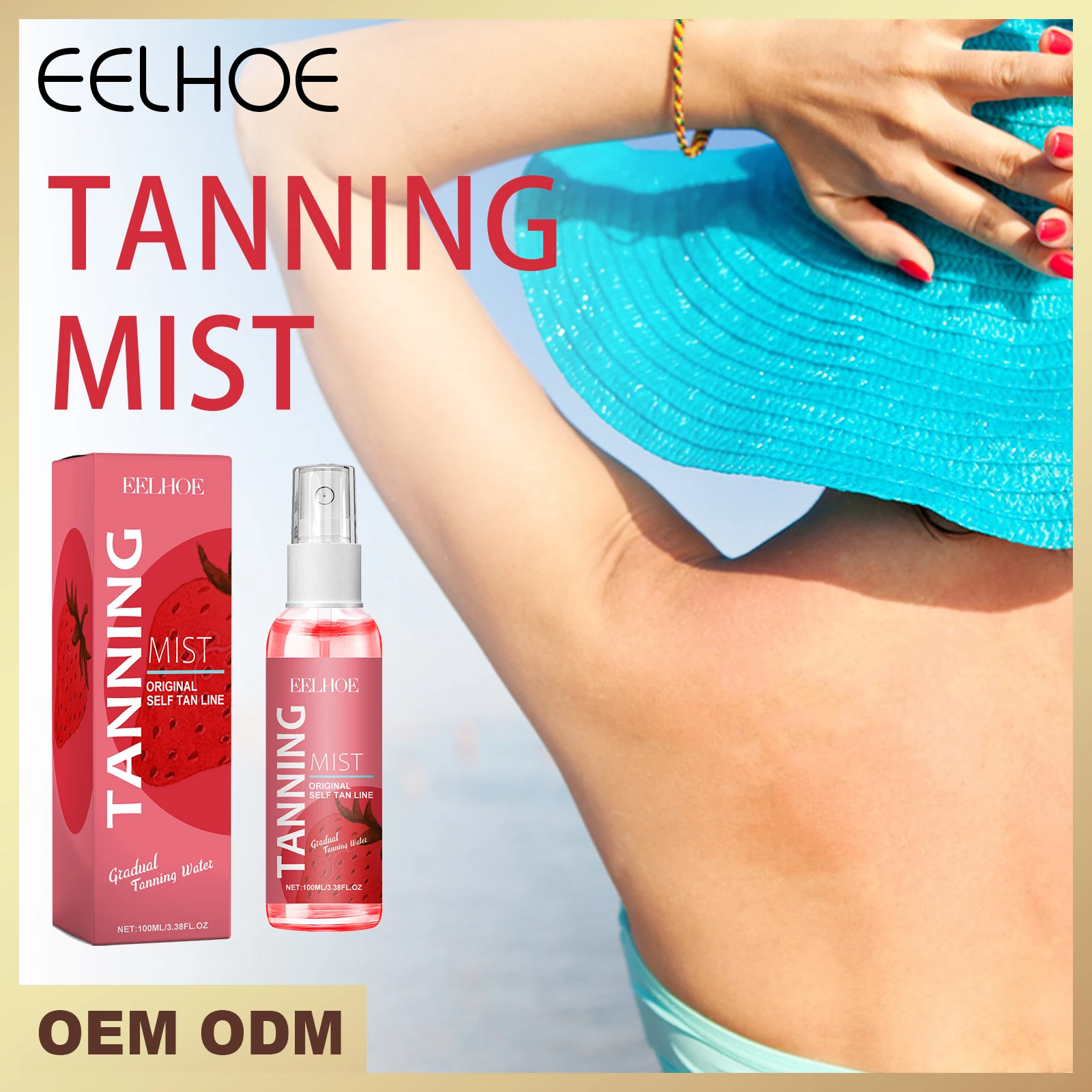 EELHOE  Strawberry Face and Body Self Spray Water 3.4 oz.with Hyaluronic Acid and Vitamin B, Natural Tanning in Summer