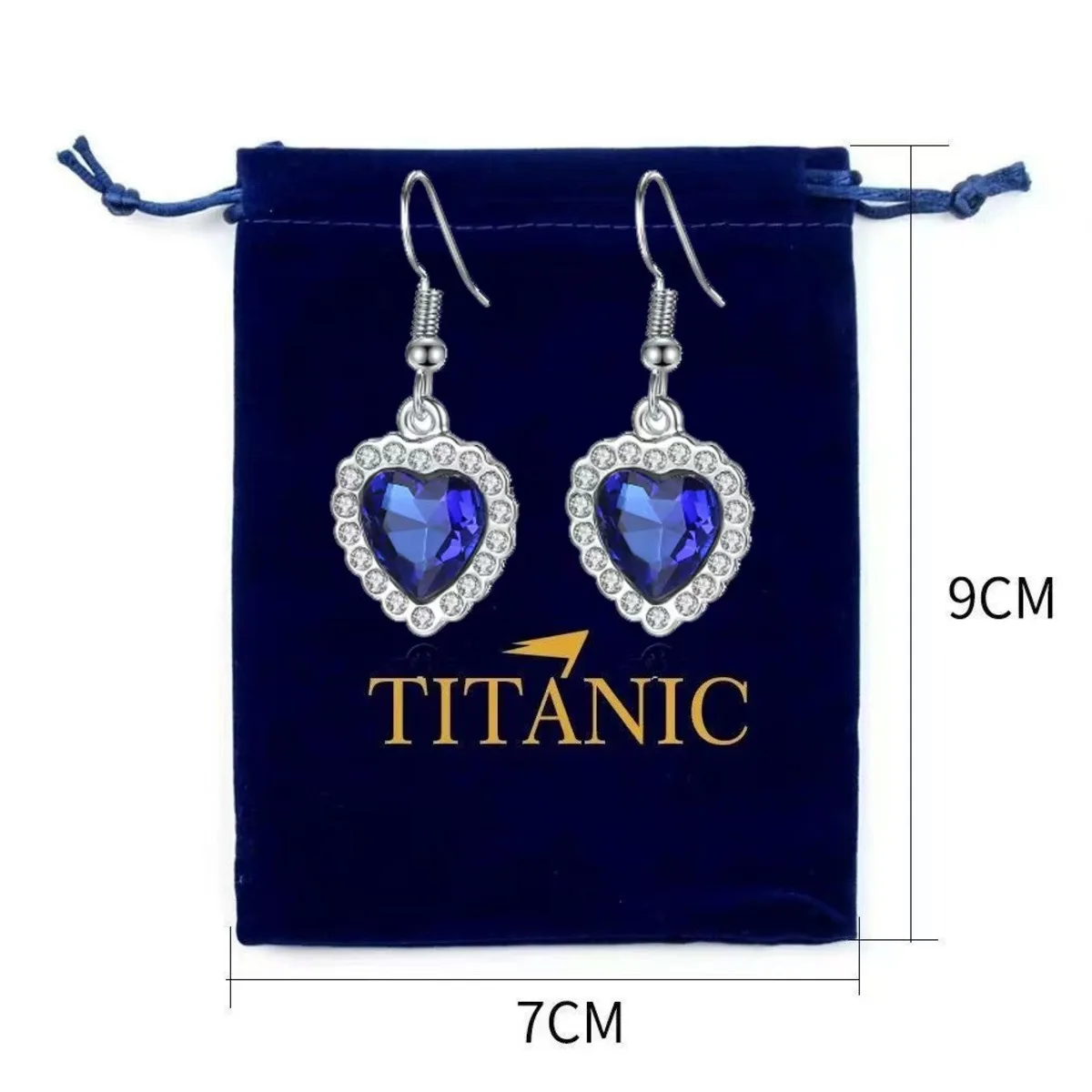 Ocean Heart Titanic Blue Pendant Necklace+Velvet Bag New Fashionable Sparkling Full Diamond Eternal Love Red Sweater Chain