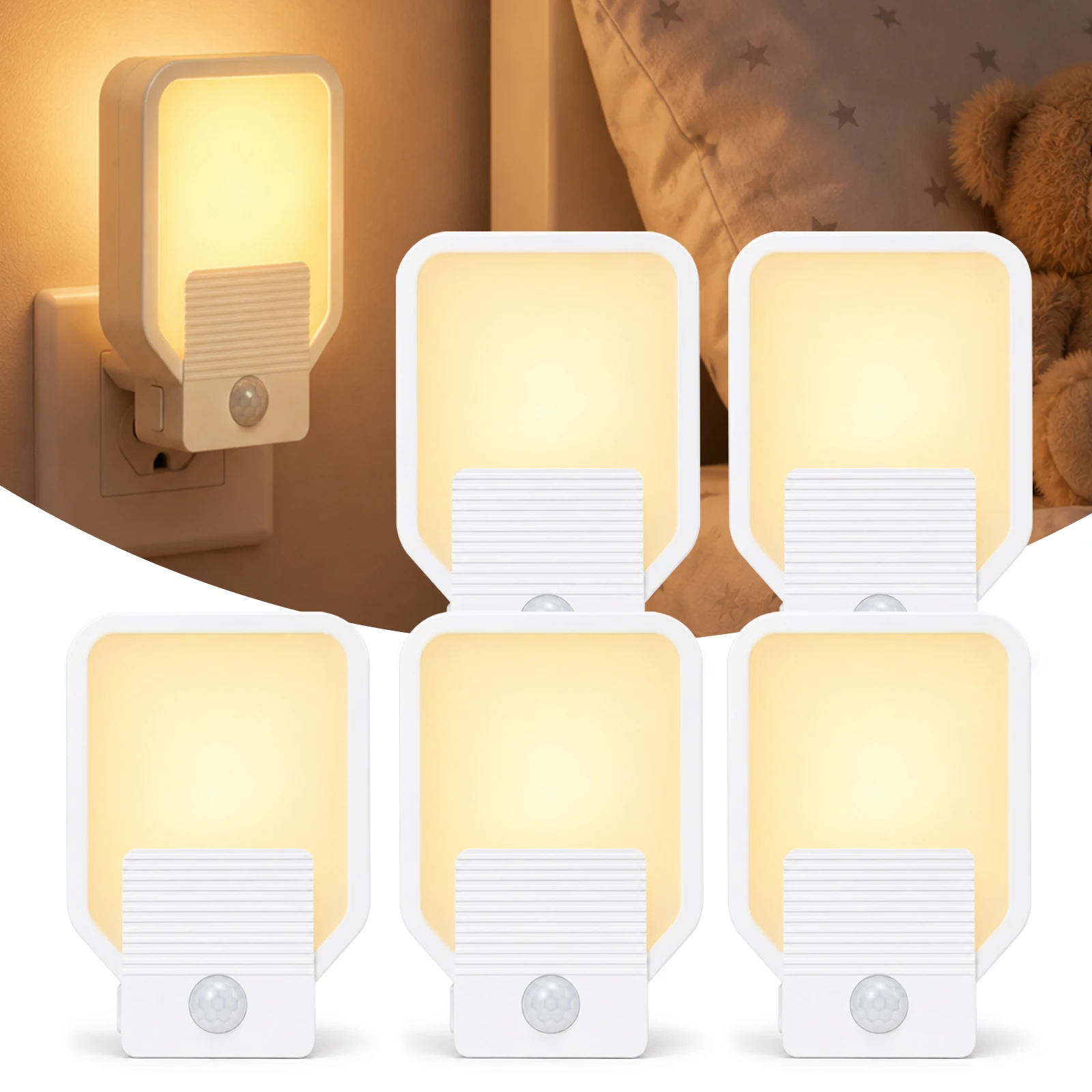 Dimmable Wireless LED Night Light Motion Sensor Warm White Wall-Mounted Indoor Lighting US/UK/EU Plug