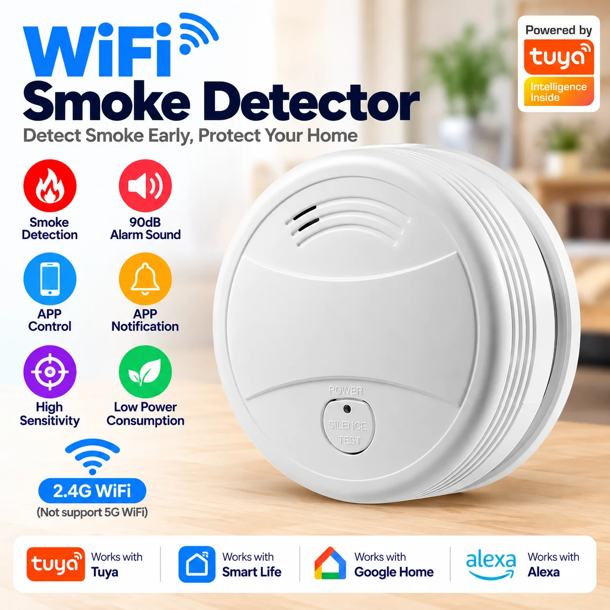 Independent Smoke Detector Sensor Fire Alarm Home Security System Firefighters Work With Tuya WiFi Smoke Alarm Fire Protection
