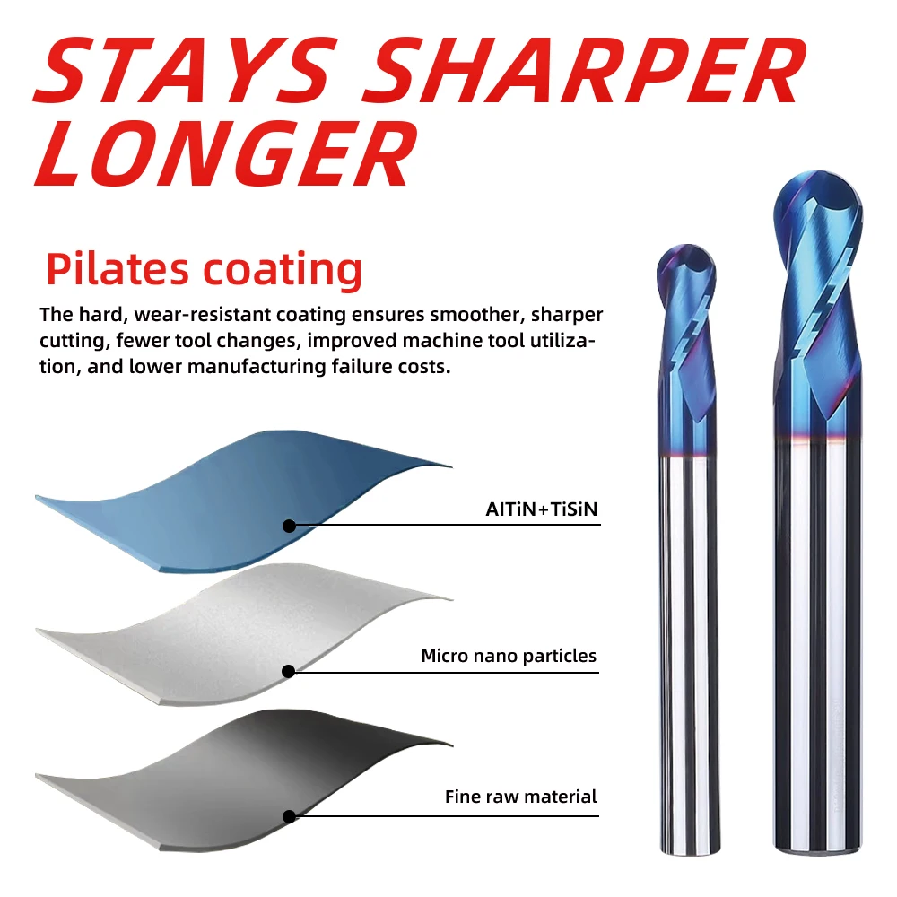 BD650 2 Flute Carbide Ball Nose End Mills TiSiN Coated,For Milling Alloy Steels,Metal,Hardened Steel etc.