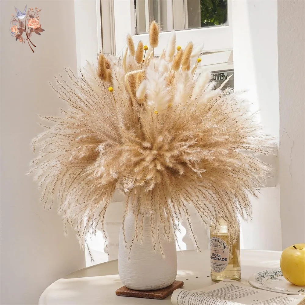 

105pcs Natural Dried Pampas Reeds Grass Boho Home Decor Artificial Floral Bouquet for Wedding Centerpieces Flower Arrangement