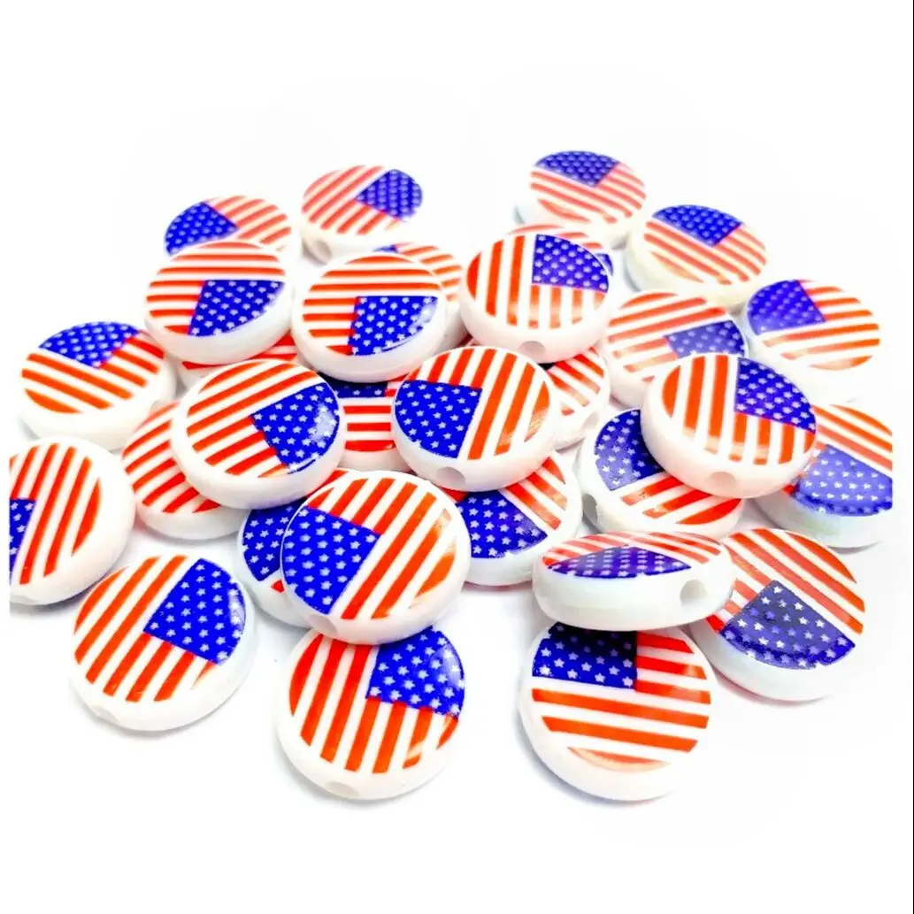 48 pcs, 19mm, Round Shape USA Flag Bead, Pony Girl bead, Home Crafts, Novelty, Wholesales, Kids Party Favor, Pinata Filler TOYS