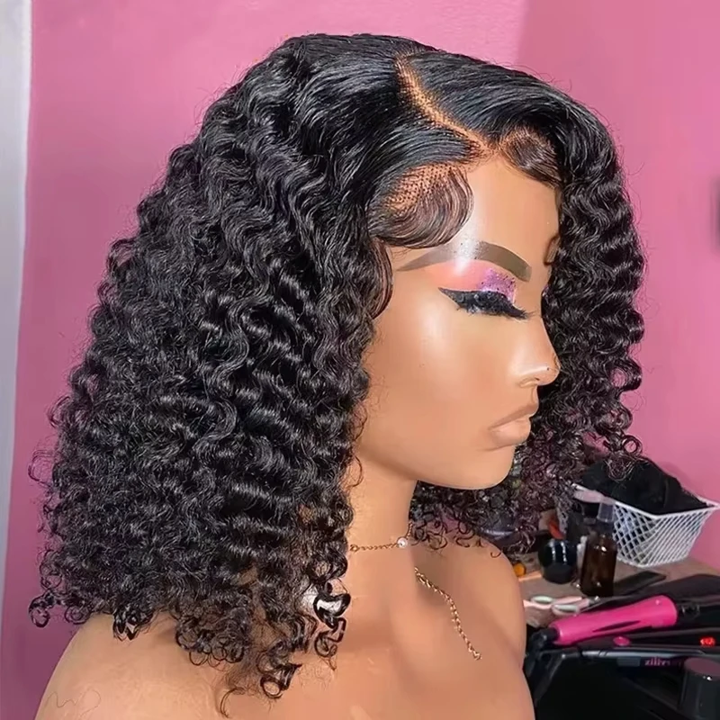 Short Bob Wig 13x4 Deep Wave HD Lace Front Wigs Human Hair Bob Wig Brazilian Virgin Hair Wigs Curly Human Hair Wig Pre Plucked With Baby Hair