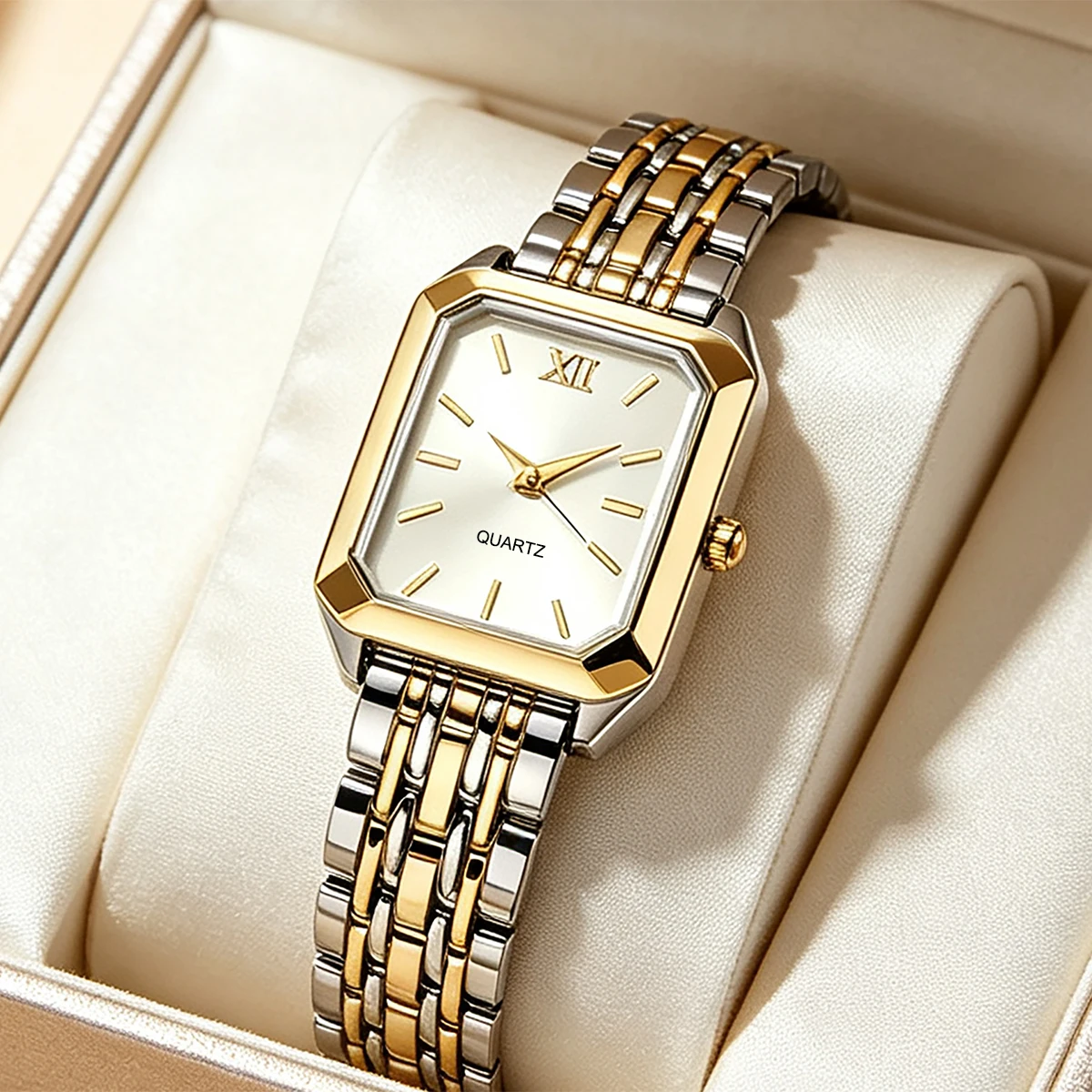 6-Piece Set, New Style Women's Square Watch, Small Dial Wristwatch, Vintage Style Chain Quartz Women's Watch, Paired with a Heart Series Jewelry Set, a Suitable Choice for Gifting
